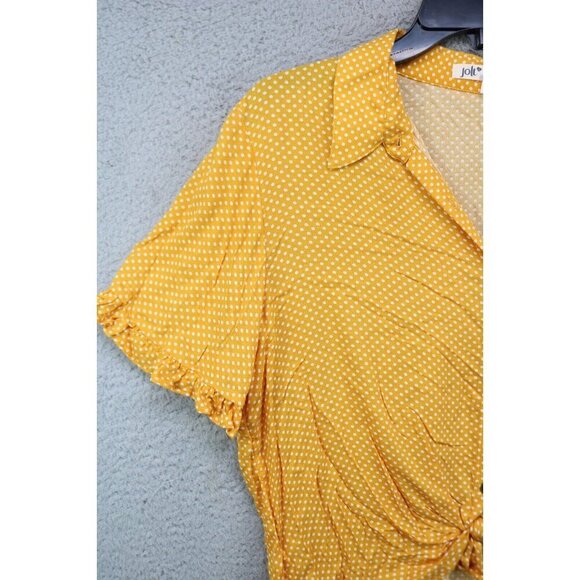 Jolt Yellow Polka Dot Button Up Top-Size XL-Tie Front - Picture 3 of 8